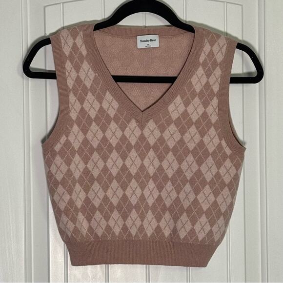 Sunday Best Aritzia Women's Merino Wool Quinn Argyle Sweater Size XS - Picture 1 of 4